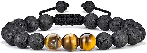 MONOZO Beaded Bracelets for Men Women - 8mm Tiger Eye Bead Bracelet Adjustable Natural Lava Rock Stone Essential Oil Anxiety Aromatherapy Bracelets Jewelry Gifts