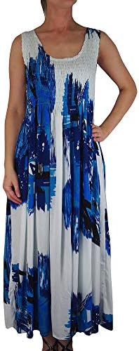 IkatLadies Long Summer Flowing Dress with Smocked Top - Fits Sizes 8-28