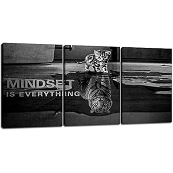 3 Panels Mindset is Everything Motivational Canvas Wall Art Inspirational Entrepreneur Quotes Poster Print Artwork Painting Picture for Framed Home Decoration Living Room office bedroom 36''W x 16''H
