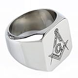 Moonsix Mens 316L Stainless Steel Freemason Band Ring Masonic Rings Silver