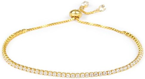 Deerlux Tennis Bracelet Cubic Zirconia for Women Gold Plated Adjustable Slider Pull Bracelet