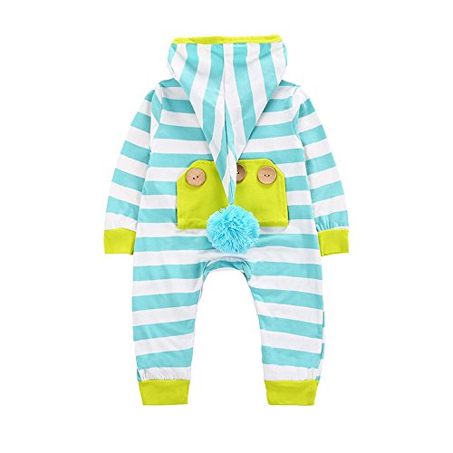 Newborn Baby Boy Girl Crawling Clothes Long Sleeve Striped Hooded Romper Jumpsuit Outfits (70Cm/0-3 Months) (611766618431)