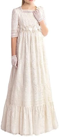 Graceprom Girls Scoop Short Sleeves First Communion Dresses with Bow Flower Girl Dress White