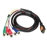 HDMI to RCA Cable,Phoebe168 5 Feet 1.5M HDMI Type A Male to 5RCA Male Plug Video Audio AV Component Converter Adapter Cable for HDTV/DVD and Most LCD Projectors (Nylon)