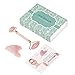 Jade Rose Quartz Roller for Face 2 in 1 Gua Sha Set Including Rose Quartz Roller and Jade Face Massager 100% Real Natural Jade Facial Roller Anti Aging Face Roller Massager by Rayfarmo