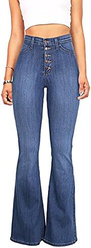 GARMOY Women's Slim Fit High-Waisted Stretch Flared Jeans With Button Light Blue 6-8