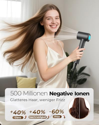 Haokoo Ion Hair Dryer with Diffuser - 150,000 RPM Hair Dryer Quick Drying Hair Dryer with 500 Million Negative Ions, 8 Temperature Levels with LED, for Curly/Thick Hair, Home, Travel, Salon