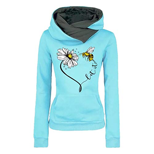 YANG-YI Women Long Sleeve Hoodie Sweatshirt Sweater Hooded Cotton Coat Pullover Blouse (XXL, 6-Blue)