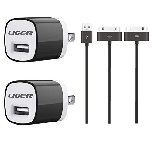 iPhone 4 4s iPad 1 2 Charger 4in1 Combo Set - Liger Electronics 2x 3 Feet Data Syncing 30 Pin Usb + X2 Wall USB Plug for iPhone 3 iPhone 4 4s iPad 1 2 iPod 1th 2nd 3rd 4th Gen,IOS 8 compatible
