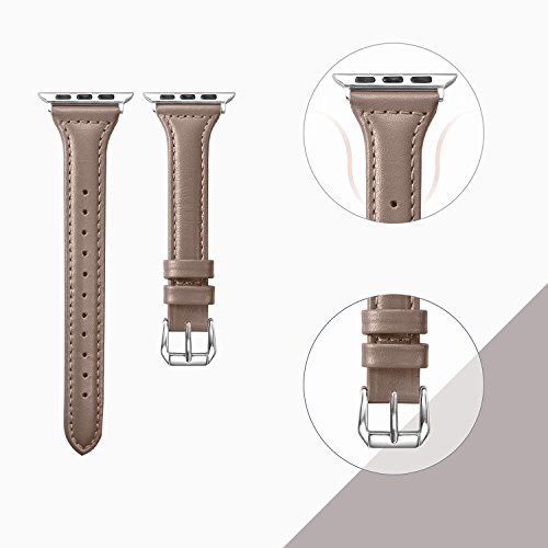 Secbolt Leather Compatible Apple Watch Band 42mm 44mm Caramel Chocolate Slim Replacement Retro Wristband Sport Strap for Iwatch, Series 4 3 2 1, Edition Stainless Steel Buckle