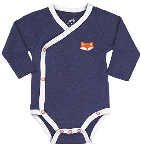 Baby Boy 3-Pack Long-Sleeve Kimono Bodysuit Set, Infant Boy Bundle Includes Blue Fox Onesie, Arrow Bodysuit and Navy-Striped Outfit. - Thumbnail 2