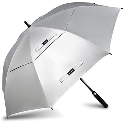 NINEMAX Large Sun Umbrella, Anti UV Umbrella, Golf Umbrellas Large Size Storm Umbrella, Solid Anti-Wind Umbrella Shatterproof for Men Women 2 People (Silver/Black)