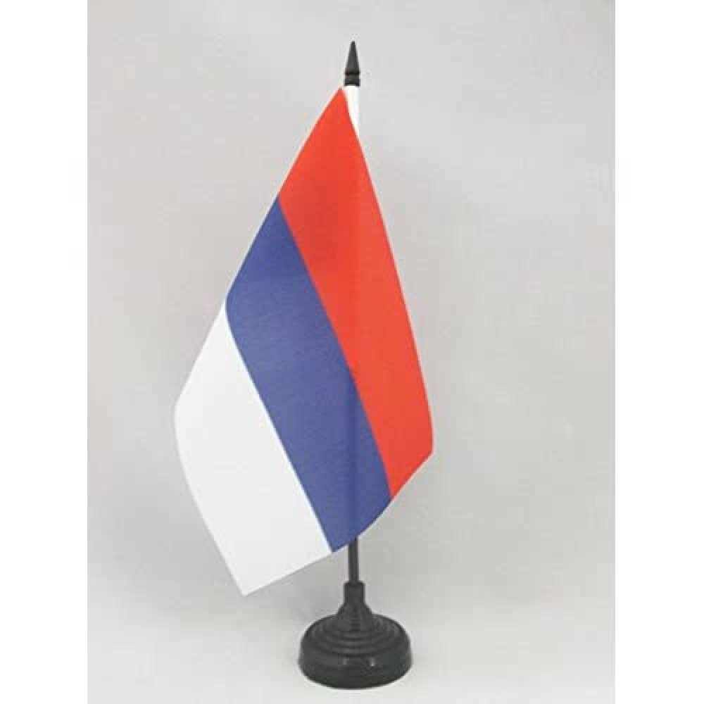 AZ FLAG Serbia Civil Table Flag 5'' x 8'' - Serbian Office Decoration 100% Polyester 21 x 14 cm - Mini Desk Flag with Pole and Black Plastic Base