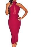 LOV ANNY Women's Hollow Out Sexy Sheer See Through Halter Club Bodycon Dress