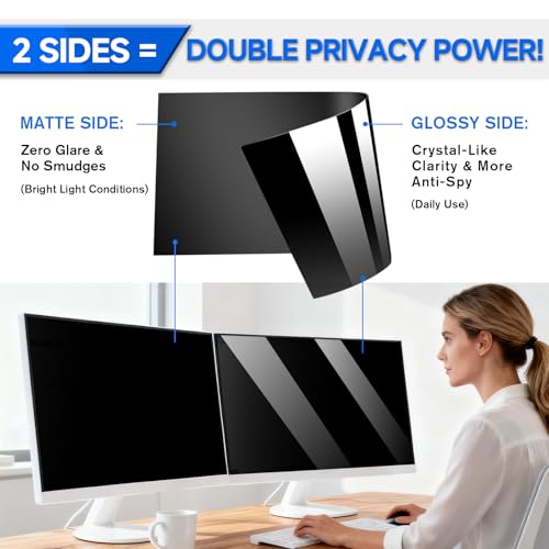 [2-Pack] Privacy Screen For Computer Monitor, 27-Inch 16:9 Aspect Ratio; Anti Spy/Bule Light/Glare And Eye Protection, 2 Install Ways Removable For Office, Airport, Cafe And Other Public Area; Diagonal 27 Inches, Width 23.53 Inches, Height 13.24 Inches