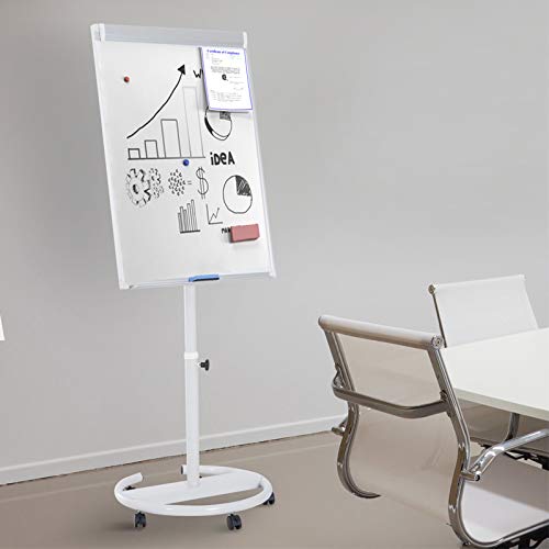 Portable Magnetic Dry Erase Board Easel Mobile Whiteboard 40 x 28 inch with Height Adjustable Rolling Stand, w/Flipchart Pad, Magnets & Eraser, White