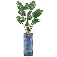 SIGNWIN Monstera Tree with Illustrated Vincent Van Gogh Starry Night Vase Astronomy & Space Shapes Minimalism Zen Relax/Calm Multicolor Ultra for Living Room, Bedroom, Office - X-Large 5 Feet (60