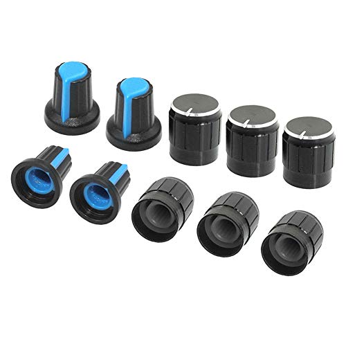 WayinTop 10pcs B50K 50K Ohm Knurled Shaft Dual Potentiometer Linear Taper Variable Resistor with Knob Nuts and Washers (Dual Linear B50K)
