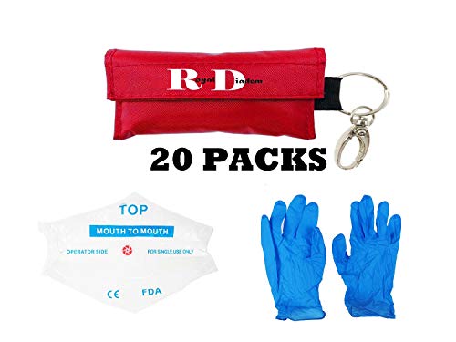 CPR Mask Emergency Kit Rescue Face Shields with Gloves One-Way Valve Breathing Barrier with Pair of Powder Free Nitrile Gloves for First Aid and AED Training (8packs)