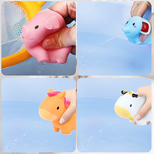 Toddler Bath Toys,Squirtin Bathtub Toy with 6 Floating Animals and 1 Fishing Net,Bathroom Pool
