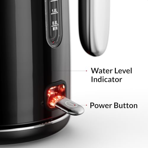 Feller Germany, Retro Style 1.7L Kettle with Thermometer, 2200 W, Stainless Steel Body, STRIX Controller, Dry Boil & Automatic Switch-Off, EK200, 2Y Guarantee-UAE Version (Black)