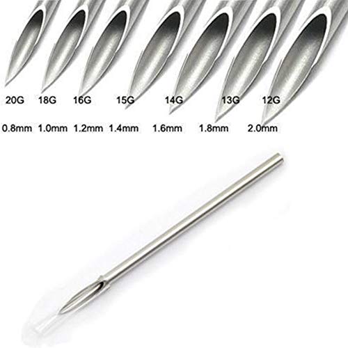 Ear Septum Nose Piercing Needles Piercing Needles Beach Body Art Supply Surgical Steel EO Gas Sterilized Tri-beveled Hollow Body Piercing Needles Individually Wrapped Box of 100 (18G)