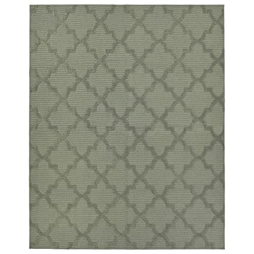 Garland Rug Quatro Sage 7’6″ x 9’6″ Cut-Loop Trellis Area Rug –Soft, Comfortable, Stylish & Budget-Friendly Rug in a Beautiful Solid Sage Green