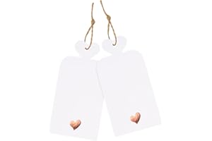 joycraft 100Pcs Gift Tags with String, White Blank Tags with Foil Gold Heart, 4x2Inch Personalized Paper Tags, Gift Hanging T