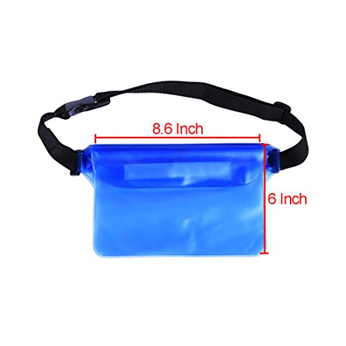 ABNER (2pack) Universal Waterproof Bag Durable Pouch Case Adjustable Waist Belt Large Capacity Phone Money Holder For Swim,Fishing,Snorkeling,(2pack)4 colors (black+blue)
