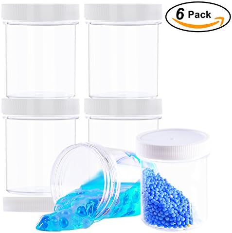 Slime Containers with White Lids 6 Pack 4 Ounce Wide-mouth Floam Beads Clear Plastic Storage Jar For DIY Slime Supplies
