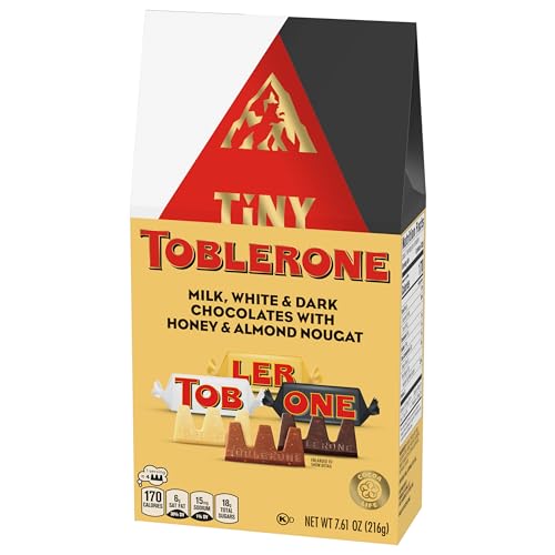 TOBLERONE TINY ASSORTED CHOCOLATE BARS VARIETY PACK (MILK, DARK, & WHITE), 1 GIFT BAG (27 PIECES)