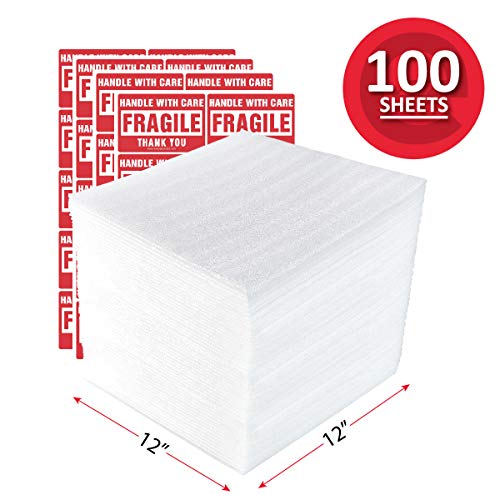 enKo 12 x 12 Inch (100-Pack) Foam Wrap Sheets for Moving Shipping Packing Supplies - 40 Fragile Stickers Labels - Thumbnail 6