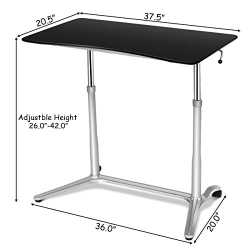 Tangkula Standing Desk Computer Desk, Height Adjustable Sit Stand Desk with Movable Wheels, Portable Writing Study Laptop Table of Iron Pipe Frame, MDF, PVC Tabletop, for Home Office Dorm, Black