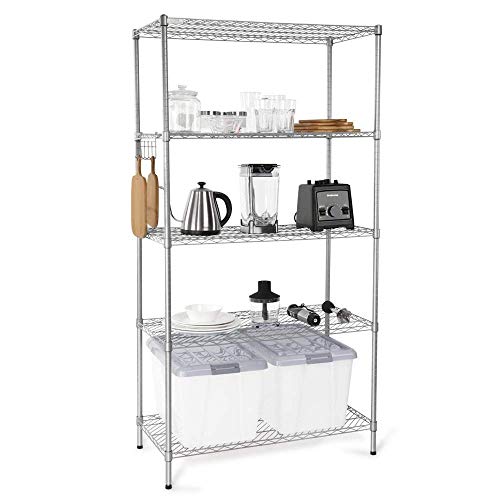 5-Tier Wire Shelving Unit, Adjustable Steel Storage Shelves 35.4" D x 17.7" W x 66.9" H, Commercial Storage Organisation Rack Heavy Duty Steel Shelving for Kitchen Bedroom Bathroom Office Garage - Thumbnail 7