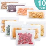Reusable Storage Bags - 10 Pack Leakproof Freezer Bag(6 Reusable Sandwich Bags & 4 Reusable Snack Bag) - EXTRA THICK BPA FREE Reusable Ziplock Lunch Bag for Food Storage Home Organization Eco-friendly