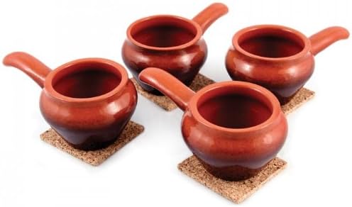 Set of 4 Mini Stoneware Cocottes with Cork Coasters