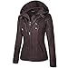 Newbestyle Womens Hooded Faux Leather Moto Biker Short Jacket Quilted Zip Up Coats S-2XL