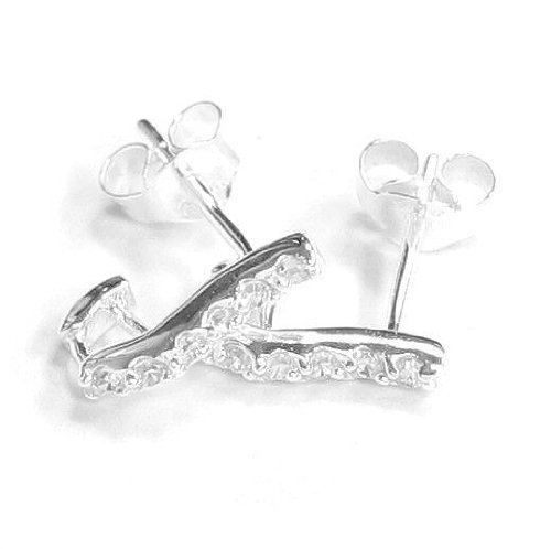 2 pcs .925 Sterling Silver Clear CZ Crystal Posts Curved Stripe Loop For Dangle Earring w/Clutches/Earnut/Findings/Bright