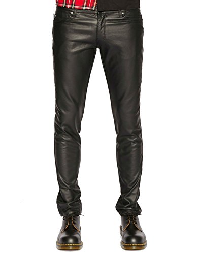 Tripp Men's Black Vegi Faux Leather Goth Biker Skinny Jeans (38)