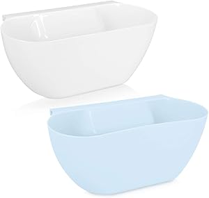 Navaris Hanging Kitchen Waste Bins - Over-Cabinet Garbage Bowl Holder Trash Containers to Collect Counter Food Scraps Compost - Set of 2 in White/Blue