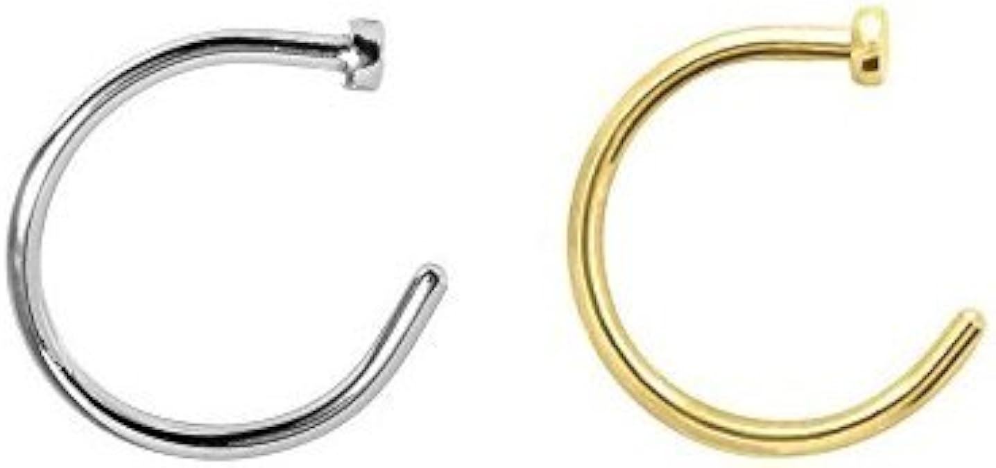 2pcs 22g Gold & Silver Plated Nose Ring Piercing Hoop 22