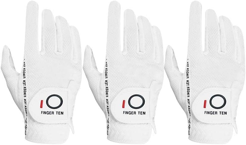 FINGER TEN Golf Glove Men Left Hand Right Rain Grip Value 3 Pack, Mens Golf Gloves Weathersof All Weather Hot Wet Fit Size Small Medium ML Large XL White (White, ML, Worn on Right Hand)… — image 1