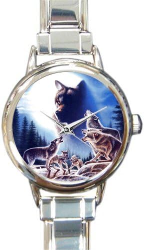 Personalized Watch Howling Wolf At full Moon Round Italian Charm stainless steel Watch