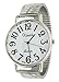 Unisex Super Large Face Stretch Band Easy To Read Watch-Silver Tone
