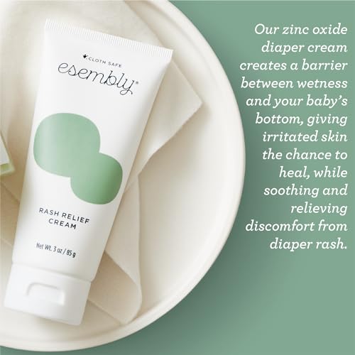 Esembly Rash Relief Cream, Organic and Cloth Friendly Zinc Oxide Barrier Cream, Soothes and Heals Diaper Rash, Natural Aid for Baby Bottom Discomfort, 3oz