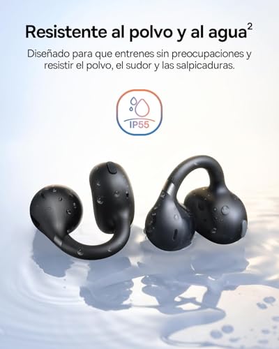 Baseus BC1 Audífonos Inalámbricos de Oído Abierto con Clip, Bluetooth 6.0, hasta 38 Horas de Batería, Sonido con Refuerzo de Bajos por IA, 4-Mic para Llamadas Claras, IP55, Ligero y Cómodo, Negro