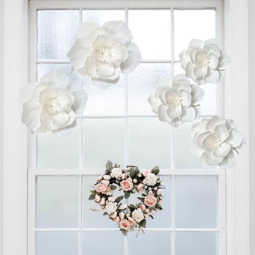 White Paper Flowers 3D Artificial Wall Décor, Wedding, Birthday, Bridal, Baby Shower, Nursery Room Backdrop, Table Centerpieces, Party Decorations and Supplies