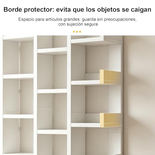 KINTOP Librero Organizador de 5 Niveles, Librero Esquinero con 3 Cajones y 20 Compartimentos, Libreros de Madera Minimalista para Hogar, Oficina y Dormitorio（Blanco 79.3 x 18 x 151 CM）