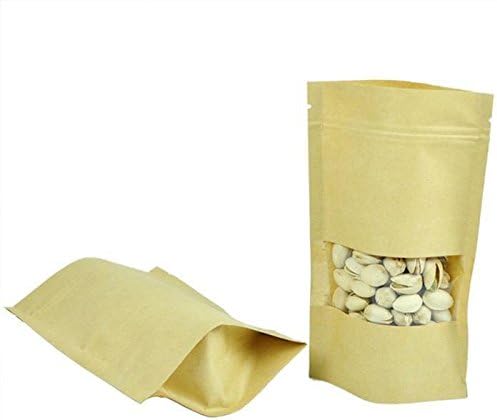 Ziplock Grip Seal Bags Stand Up Pouch Brown Craft Paper with Clear Window 10CMx15CM(200 )
