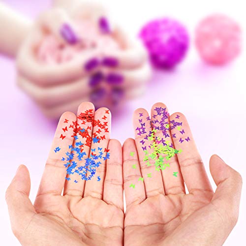 MAQUITA 24 Boxes 3D Butterfly Nail Art Glitter Sequins, Sparkle Laser Mermaid Butterfly Nail Sequin Acrylic Paillettes for Nail Art Decoration